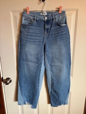 Risen raw edge slight barrel  Jeans - Blue